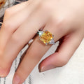 Trendy Women's Simulated Citrine Colorful Zircon Ring, Ice Flower Square Sugar Statement Finger Ring view 4