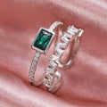 Minimalist Peacock Green Zircon Double Layer Open Ring For Women Adjustable Index Finger Jewelry view 6