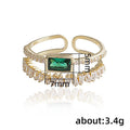 Minimalist Peacock Green Zircon Double Layer Open Ring For Women Adjustable Index Finger Jewelry view 5