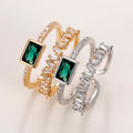 Minimalist Peacock Green Zircon Double Layer Open Ring For Women Adjustable Index Finger Jewelry view 3