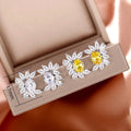 Light Luxury Golden Sparkling Zircon Flower Shape Pave Stud Earrings For Women view 5