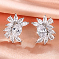 Light Luxury Golden Sparkling Zircon Flower Shape Pave Stud Earrings For Women view 6