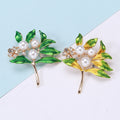 Alloy Enamel Rhinestone Pearl Leaf Brooch Pin For Suit Accessories view 3