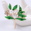 Alloy Enamel Rhinestone Pearl Leaf Brooch Pin For Suit Accessories view 6