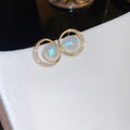Gold Plated Metal Hoop Earrings With Silver Pins, Zircon Circle And Mermaid Pearl French OL Style view 4