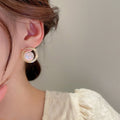Gold Plated Metal Hoop Earrings With Silver Pins, Zircon Circle And Mermaid Pearl French OL Style view 3