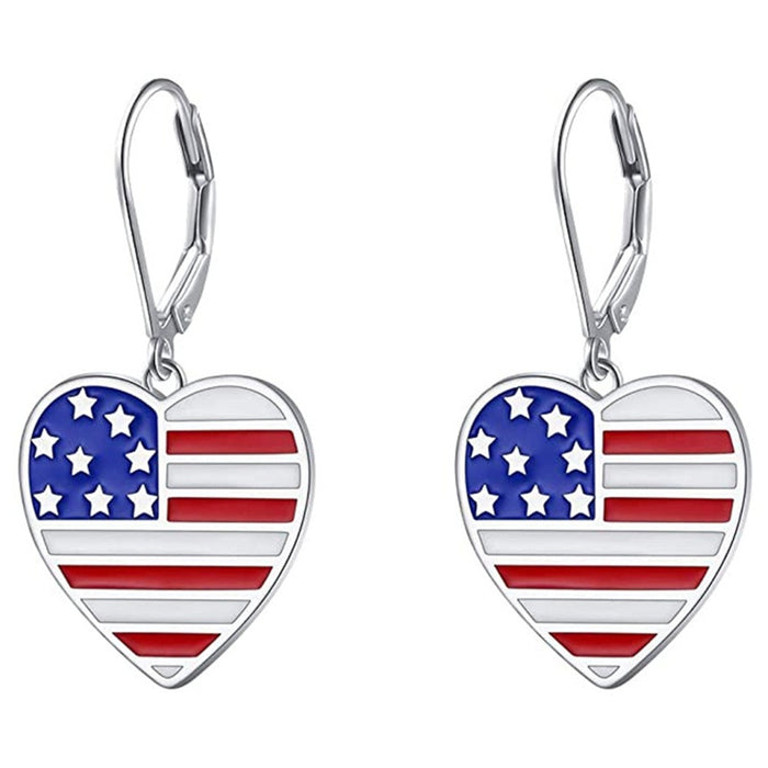 DIY National Flag Heart Dangle Earrings Blue Red White Enamel Drop Earrings For Women