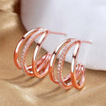 Fashion C-Shaped Hoop Stud Earrings For Women, Multi Layer Three Line Statement Ear Jewelry view 6