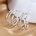 Fashion C-Shaped Hoop Stud Earrings For Women, Multi Layer Three Line Statement Ear Jewelry view 1