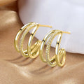 Fashion C-Shaped Hoop Stud Earrings For Women, Multi Layer Three Line Statement Ear Jewelry view 7