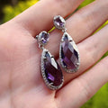 Purple Water Drop Pear Shape Colored Rhinestone Pendant Earrings, Luxury Dress Jewelry view 4