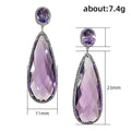Purple Water Drop Pear Shape Colored Rhinestone Pendant Earrings, Luxury Dress Jewelry view 5