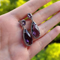 Purple Water Drop Pear Shape Colored Rhinestone Pendant Earrings, Luxury Dress Jewelry view 3