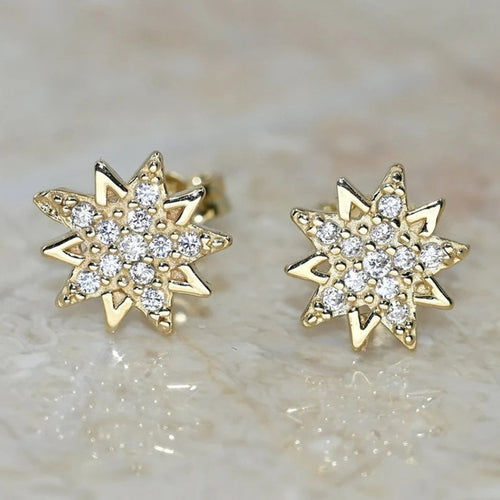 Korean Style Irregular Five Point Star Rhinestone Stud Earrings For Women Vintage Court Jewelry