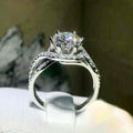 Classic Six Prong Zircon Ring With Micro Pave Double Row Twisted Shank, Women's Wedding Ring view 2