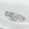 Classic Six Prong Zircon Ring With Micro Pave Double Row Twisted Shank, Women's Wedding Ring view 4