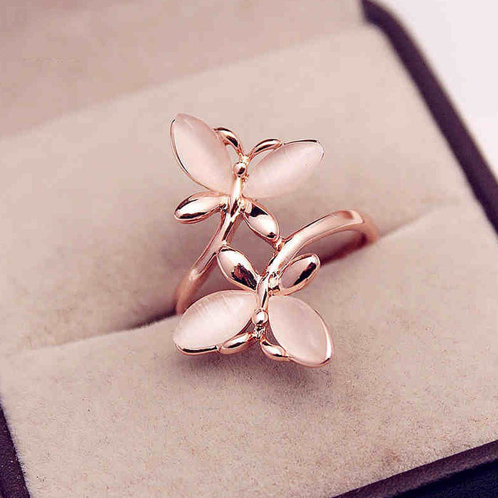 Summer Versatile Faux Cat Eye Stone Flower Ring, Light Luxury Fashion Niche Index Finger Jewelry