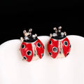 Six Red Black and Pearl Look Ladybug Novelty Earrings view 6