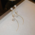 Chic French Metal Pearl Tassel Drop Earrings Elegant Long Geometric Style For Women view 2