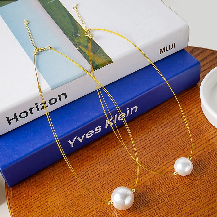 European Mermaid Glow Pearl Necklace Simple Versatile Silk Thread Regular Chain
