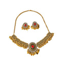 Vintage Oval Red Crystal Rhinestone Pearl Tassel Alloy Statement Necklace Set Drop Earrings view 5