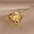 Geometric Creative Butterfly Ring With Heart Chain Rhinestone No Fade Niche Finger Jewelry view 3