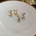 Gold Plated Metal X Cross Zircon Stud Earrings With Silver Pins For Women view 1