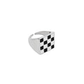 Direct Black White Checkerboard Ring Set With Rhinestone Pearl Square Wide Flower Rings view 5