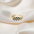 Direct Black White Checkerboard Ring Set With Rhinestone Pearl Square Wide Flower Rings view 2