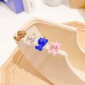 Cute Candy Color Fuzzy Plush Teddy Bear Studs With Alloy Crown For Girls Fashion Earrings view 2
