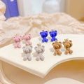 Cute Candy Color Fuzzy Plush Teddy Bear Studs With Alloy Crown For Girls Fashion Earrings view 1
