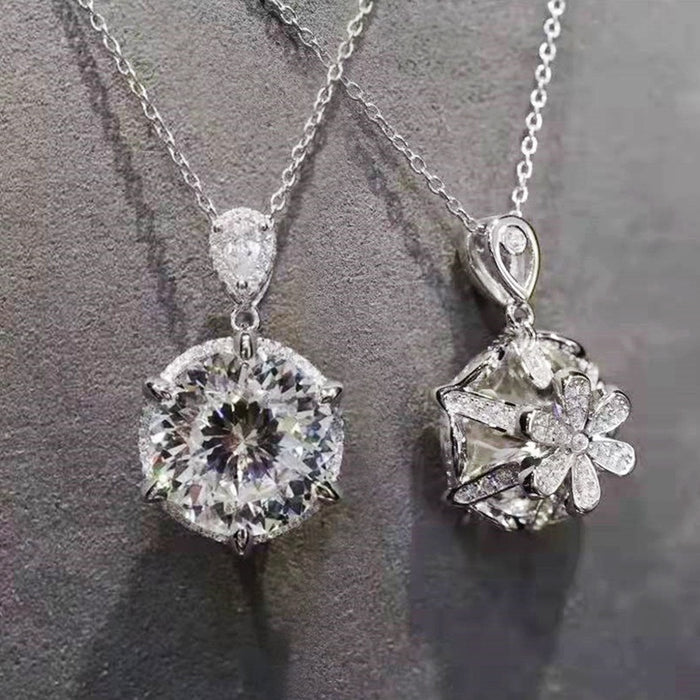 Six Prong Single Zircon Pendant Necklace For Women European American Fashion Jewelry