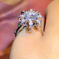 Platinum Color Petal Micro Pave Zircon Ring For Women, Wedding Anniversary Finger Jewelry view 3