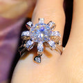 Platinum Color Petal Micro Pave Zircon Ring For Women, Wedding Anniversary Finger Jewelry view 2