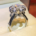 Platinum Color Petal Micro Pave Zircon Ring For Women, Wedding Anniversary Finger Jewelry view 4