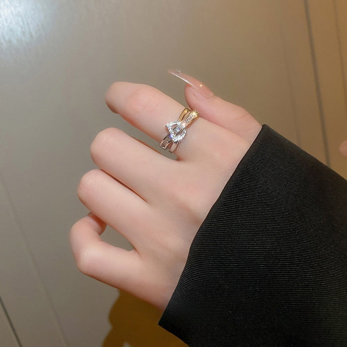 Zircon Letter Double Layer Open Ring For Women