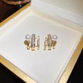 Metal Pearl Zircon Claw Stud Earrings For Women, Korean Japanese Irregular Minimalist Jewelry view 2