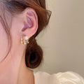 Metal Pearl Zircon Claw Stud Earrings For Women, Korean Japanese Irregular Minimalist Jewelry view 3