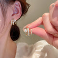 Metal Pearl Zircon Claw Stud Earrings For Women, Korean Japanese Irregular Minimalist Jewelry view 1