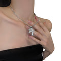 Real Gold Plated Rhinestone Double Cross Necklace Korean Minimalist Collarbone Chain For Women view 5