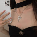 Real Gold Plated Rhinestone Double Cross Necklace Korean Minimalist Collarbone Chain For Women view 1