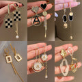 925 Sterling Silver Rhinestone Asymmetric Geometric Letter Tassel Drop Earrings For OL Style view 1