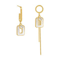 925 Sterling Silver Rhinestone Asymmetric Geometric Letter Tassel Drop Earrings For OL Style view 5