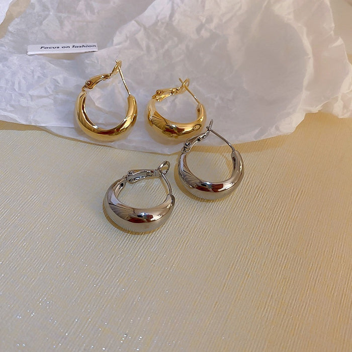 Real Gold Plated Metal Geometric Circle Hoop Earrings, Japanese Korean Minimalist Commuter Jewelry