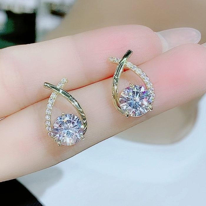 Delicate Cross Zircon Stud Earrings For Women, Sparkling Light Luxury Versatile Ear Jewelry