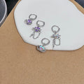 Korean Style Asymmetric Purple Zircon Heart Tassel Chain Rhinestone Ear Cuff Luxury Drop Earrings view 2