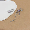 Korean Style Asymmetric Purple Zircon Heart Tassel Chain Rhinestone Ear Cuff Luxury Drop Earrings view 3