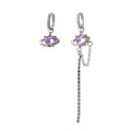 Korean Style Asymmetric Purple Zircon Heart Tassel Chain Rhinestone Ear Cuff Luxury Drop Earrings view 5