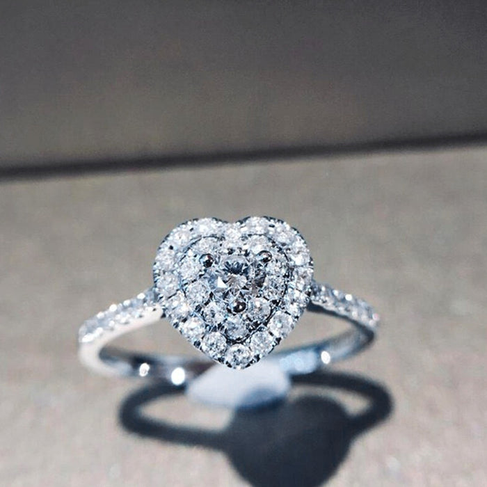 Fashion Heart Shape Zircon Micro Pave Ring For Women, Korean Style Jewelry