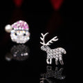 Christmas Gift Full Rhinestone Asymmetric Santa Claus And Reindeer Zircon Stud Earrings view 3